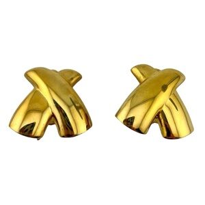 Vintage Gold Tone Chunky Clip On Earrings | Retro Statement Minimalist